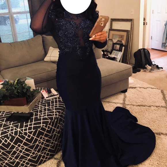 CHEAP PROM DRESS!!!Navy Blue Prom Gown (Worn Once) - Picture 2 of 3